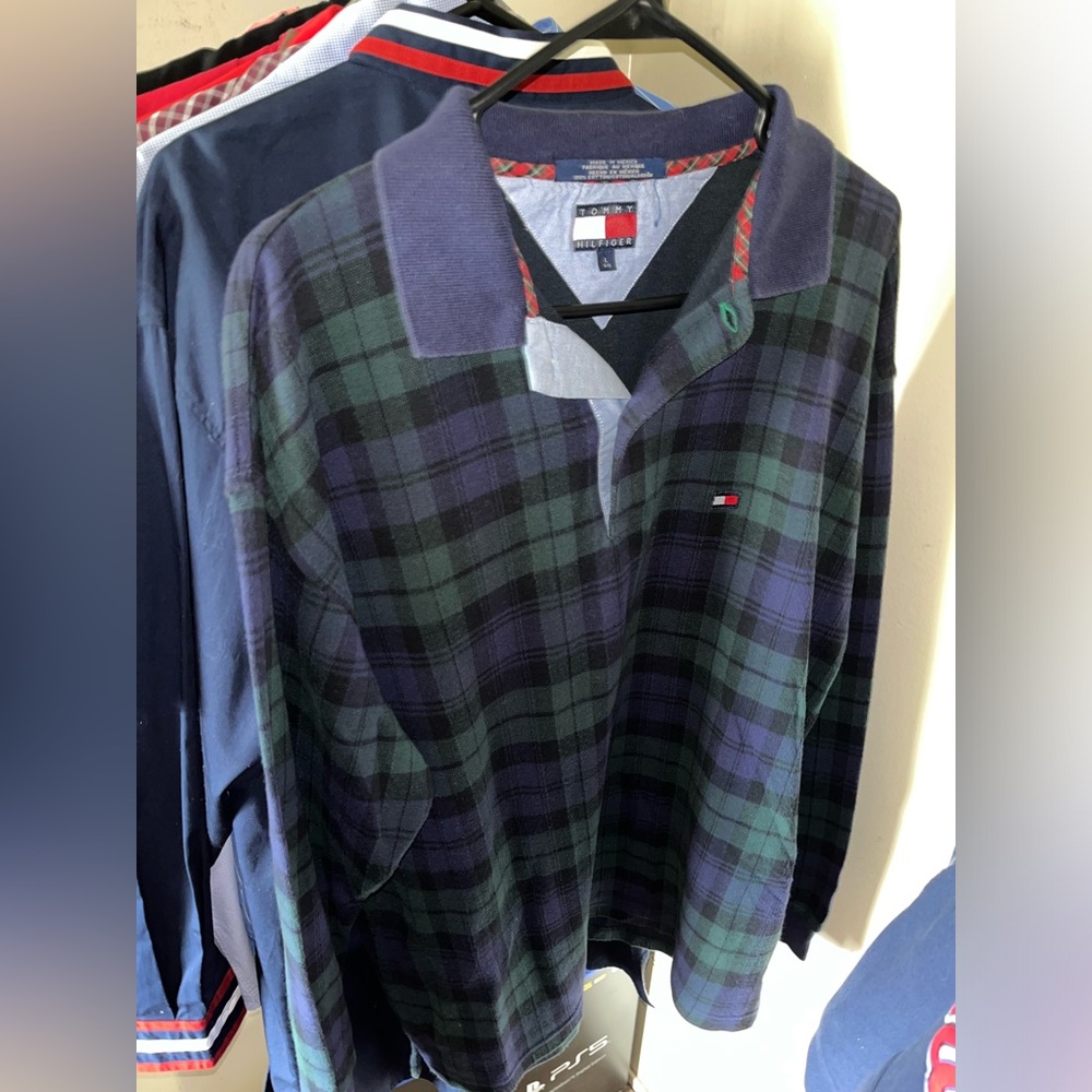 Tommy Hilfiger Vintage 90’s Men's plaid long sleeve polo Size L